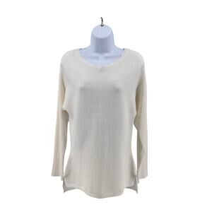 Cyrus Scoop Neck Sweater Shirt WMNS S White Long Sleeve Hi-Low Hem Slit Stretchy